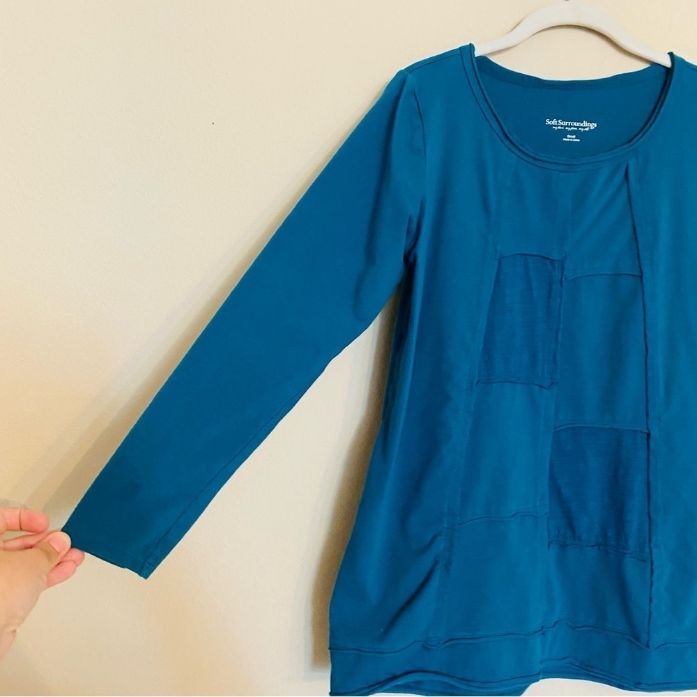 SOFT SURROUNDINGS Long Sleeve Blouse Dark Teal Stretch RIVA Tunic Sz Small Comfy